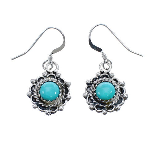 Native American Turquoise Sterling Silver Hook Dangle Earrings JX127290