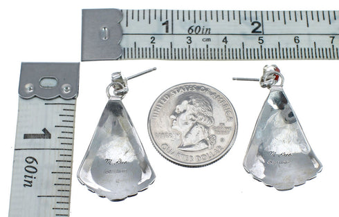 Native American Coral Sterling Silver Post Dangle Earrings JX127316