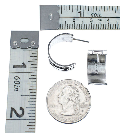 Native American Authentic Sterling Silver Story Teller Post Hoop Earrings JX127321