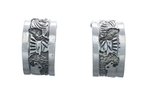 Native American Authentic Sterling Silver Story Teller Post Hoop Earrings JX127322