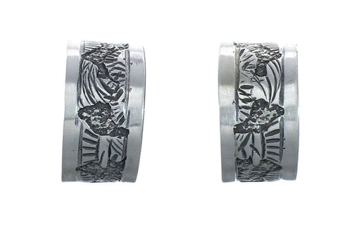 Native American Authentic Sterling Silver Story Teller Post Hoop Earrings JX127323