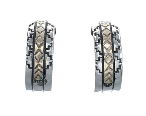 Genuine Sterling Silver And 14KG Navajo Post Hoop Earrings JX127304