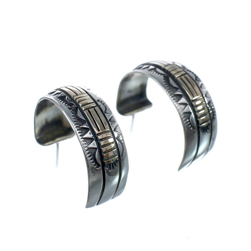 Genuine Sterling Silver And 14KG Navajo Post Hoop Earrings JX127305
