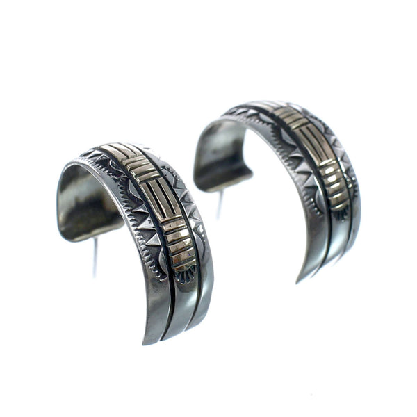 Genuine Sterling Silver And 14KG Navajo Post Hoop Earrings JX127305