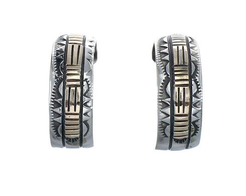 Genuine Sterling Silver And 14KG Navajo Post Hoop Earrings JX127305