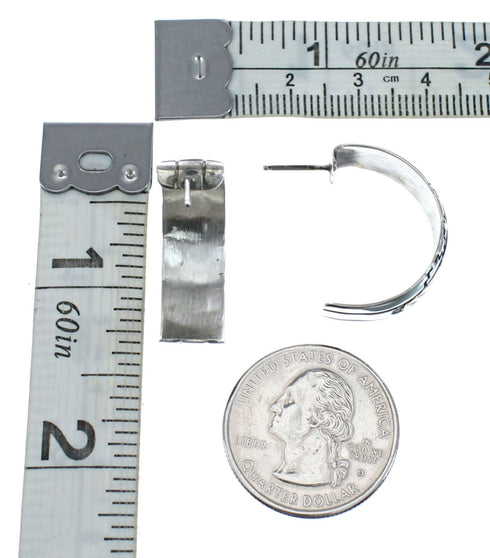 Genuine Sterling Silver And 14KG Navajo Post Hoop Earrings JX127305