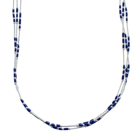 3 Strand Lapis Hand Strung Genuine Sterling Liquid Silver Necklace JX127341