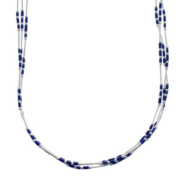 3 Strand Lapis Hand Strung Genuine Sterling Liquid Silver Necklace JX127341