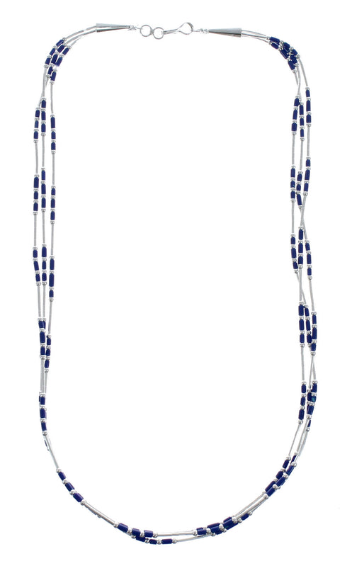 3 Strand Lapis Hand Strung Genuine Sterling Liquid Silver Necklace JX127341