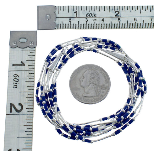 3 Strand Lapis Hand Strung Genuine Sterling Liquid Silver Necklace JX127341