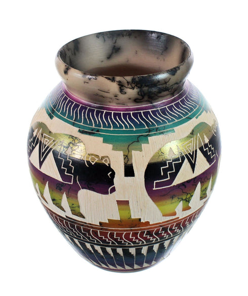 Native American Horse Hair Bear Pot Hand Crafted By Karolyn Willie AX127391