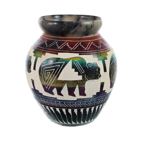 Native American Horse Hair Bear Pot Hand Crafted By Karolyn Willie AX127388