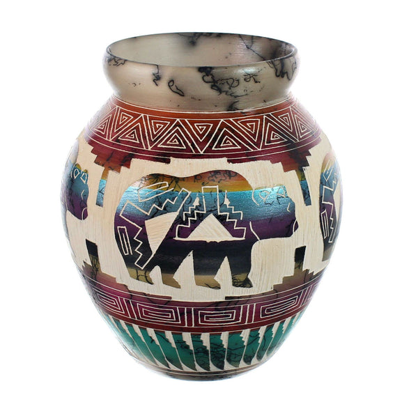 Native American Horse Hair Bear Pot Hand Crafted By Karolyn Willie AX127389