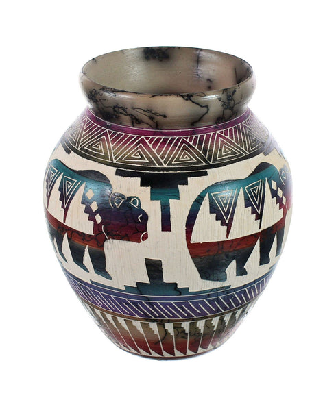 Native American Horse Hair Bear Pot Hand Crafted By Karolyn Willie AX127381