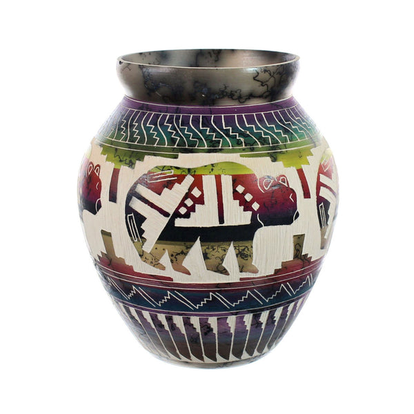 Native American Horse Hair Bear Pot Hand Crafted By Karolyn Willie AX127394