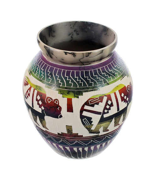 Native American Horse Hair Bear Pot Hand Crafted By Karolyn Willie AX127394