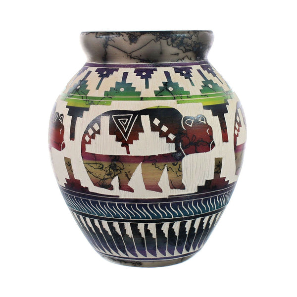 Native American Horse Hair Bear Pot Hand Crafted By Karolyn Willie AX127396