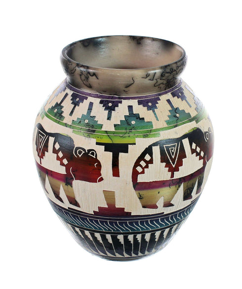 Native American Horse Hair Bear Pot Hand Crafted By Karolyn Willie AX127396