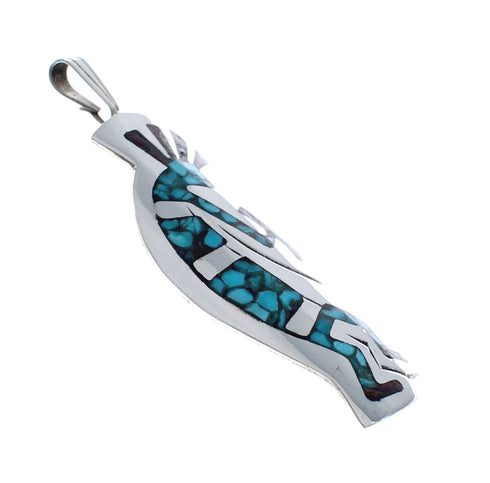 Turquoise And Coral Inlay Navajo Kokopelli Sterling Silver Pendant AX127411