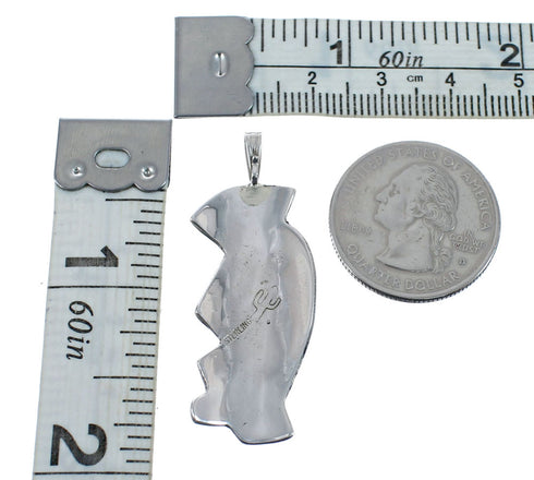 Turquoise And Coral Inlay Navajo Kokopelli Sterling Silver Pendant AX127411