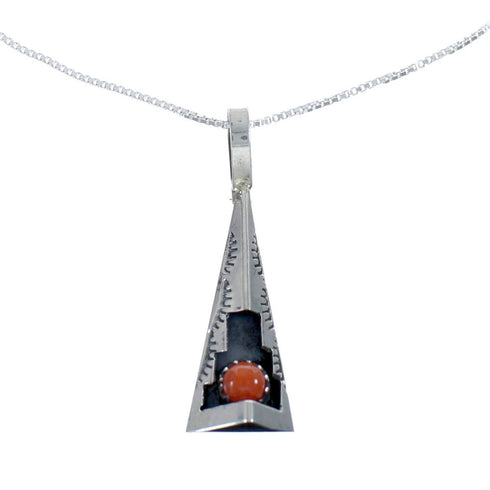 Navajo Sterling Silver Coral 16" Box Chain Pendant Necklace Set AX127461