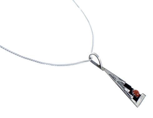 Navajo Sterling Silver Coral 16" Box Chain Pendant Necklace Set AX127461