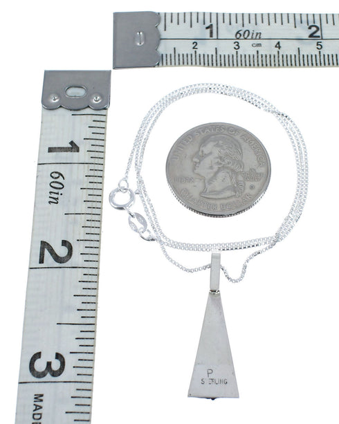 Navajo Sterling Silver Coral 16" Box Chain Pendant Necklace Set AX127461