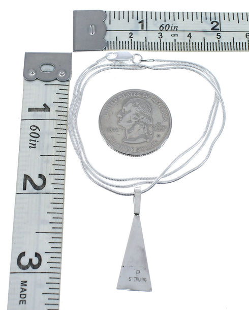 Navajo Sterling Silver Coral 18-1/8" Italian Snake Chain Pendant Necklace Set AX127464