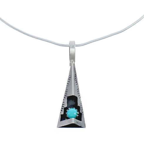 Navajo Sterling Silver Turquoise 18-1/8" Italian Snake Chain Pendant Necklace Set AX127465