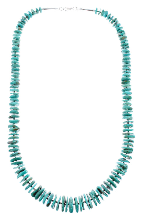 Native American Turquoise Authentic Sterling Silver Bead Necklace AX127427