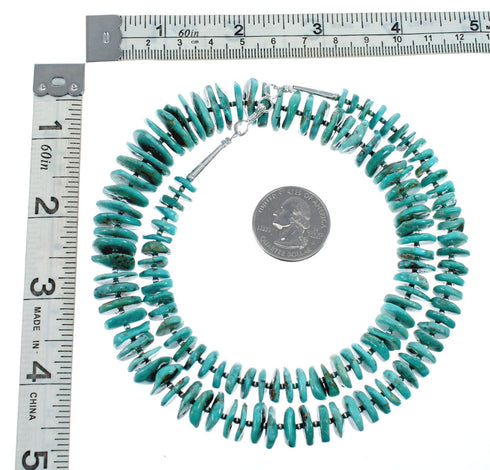 Native American Turquoise Authentic Sterling Silver Bead Necklace AX127427