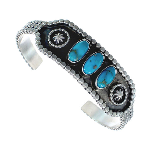 Navajo Authentic Sterling Silver Turquoise Cuff Bracelet AX127487