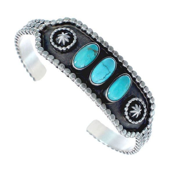 Navajo Authentic Sterling Silver Turquoise Cuff Bracelet AX127488