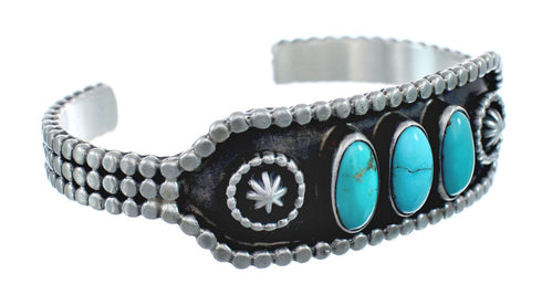 Navajo Authentic Sterling Silver Turquoise Cuff Bracelet AX127488