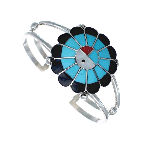 Zuni Multicolor Sun Authentic Sterling Silver Cuff Bracelet AX127475