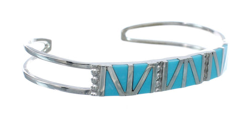 Zuni Sterling Silver Turquoise Inlay Cuff Bracelet AX127478