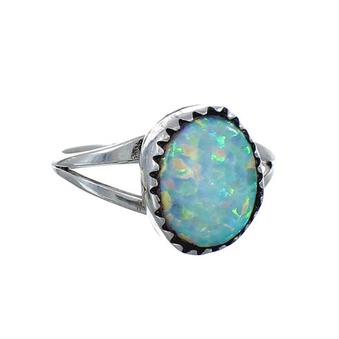 Native American Authentic Sterling Silver Opal Ring Size 6 AX127473