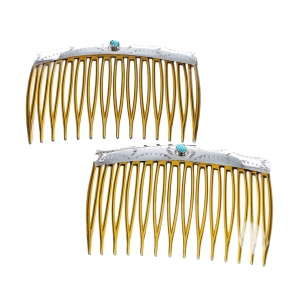 Native American Sterling Silver Turquoise Hair Combs AX127515