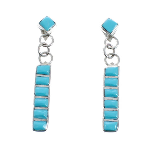 Sterling Silver Zuni Turquoise Inlay Post Dangle Earrings AX127607