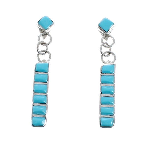 Sterling Silver Zuni Turquoise Inlay Post Dangle Earrings AX127607