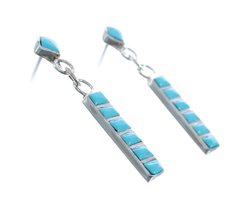 Sterling Silver Zuni Turquoise Inlay Post Dangle Earrings AX127607