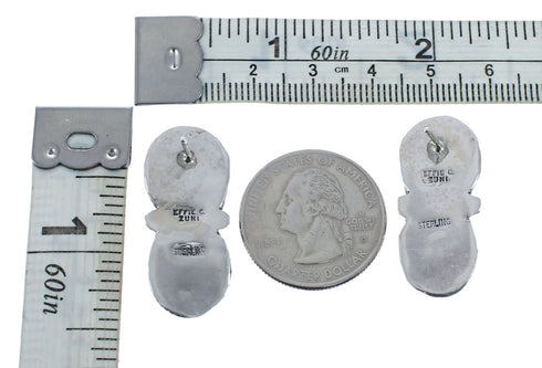 Sterling Silver Turquoise And Coral Zuni Effie Calavaza Snake Post Earrings AX127582