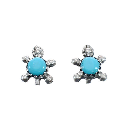 Zuni Turquoise And Sterling Silver Turtle Post Earrings AX127596