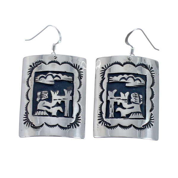 Silver Storyteller Navajo Tommy And Rose Singer Hook Dangle Earrings AX127628