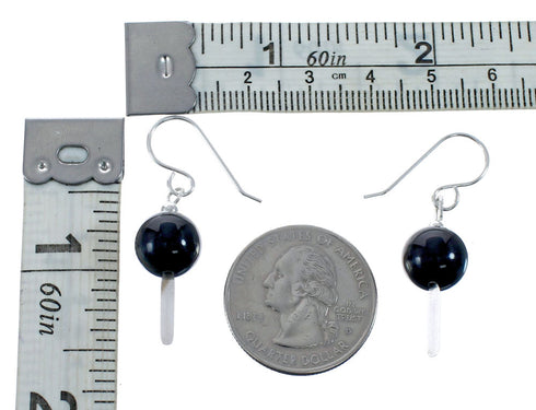 Navajo Sterling Silver Onyx Bead Hook Dangle Earrings AX127599