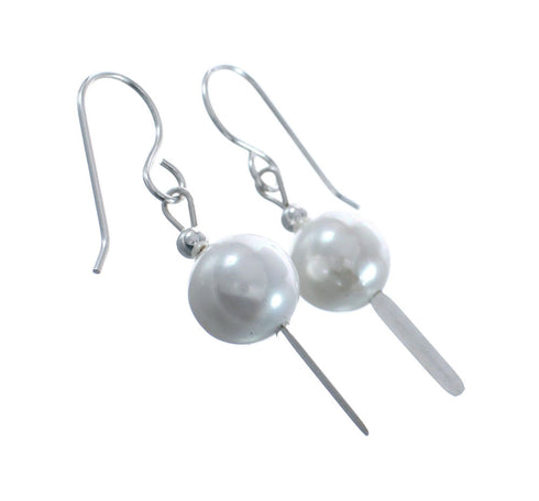 Navajo Sterling Silver Mother of Pearl Bead Hook Dangle Earrings AX127598
