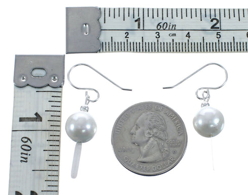 Navajo Sterling Silver Mother of Pearl Bead Hook Dangle Earrings AX127598