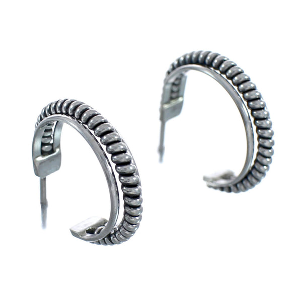 Navajo Genuine Sterling Silver Post Hoop Earrings AX127595