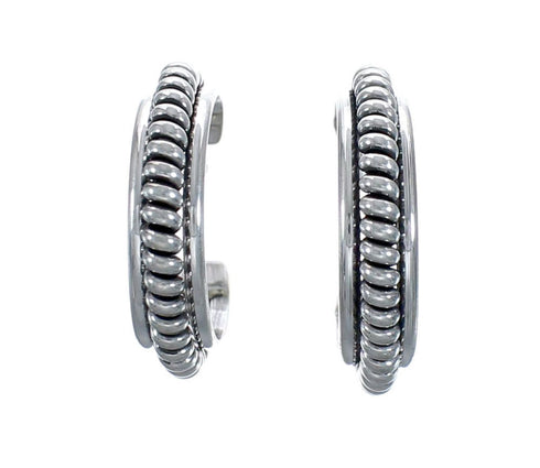 Navajo Genuine Sterling Silver Post Hoop Earrings AX127595