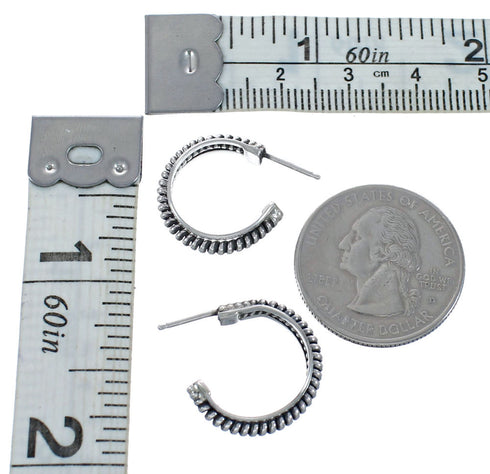 Navajo Genuine Sterling Silver Post Hoop Earrings AX127595